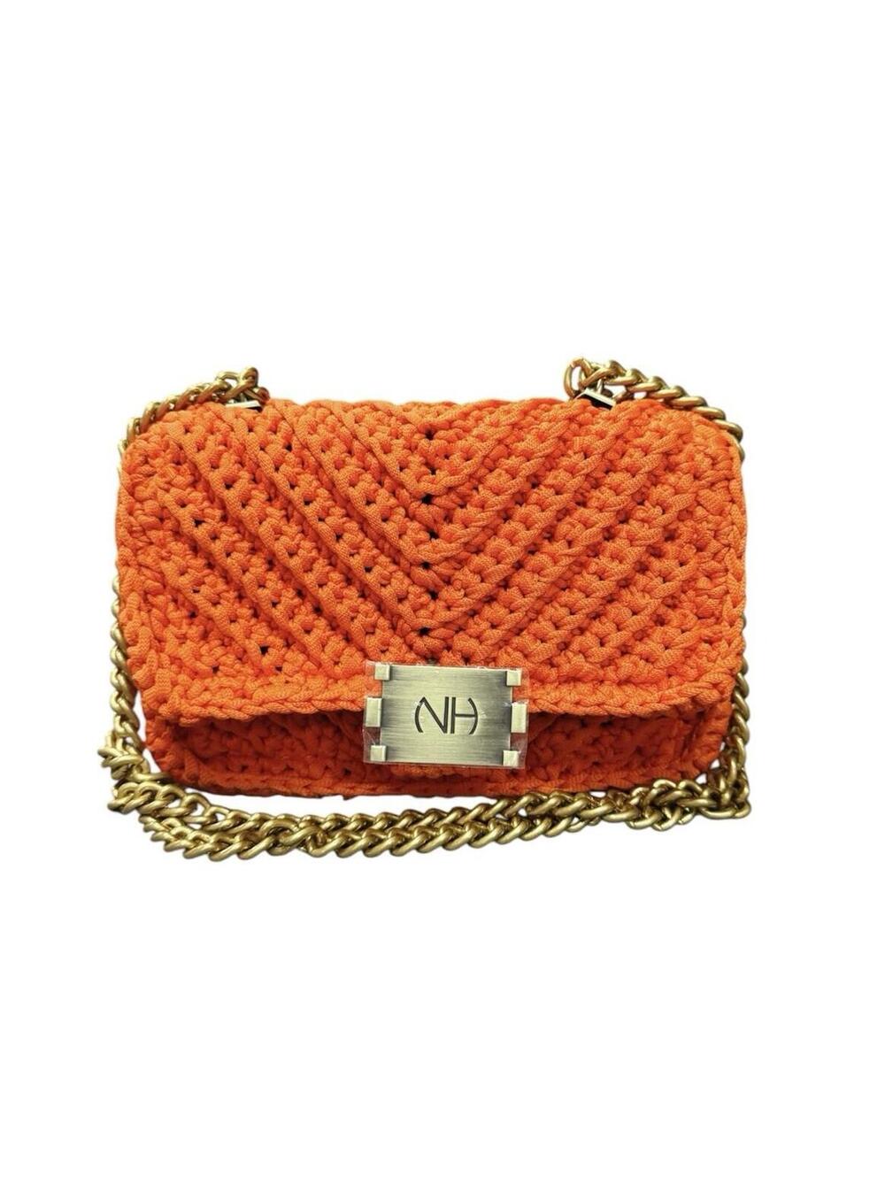 (RB) $212 Retail Noam Hazan Orange Crocheted Knitted Double-Mixed Yarn Handbag